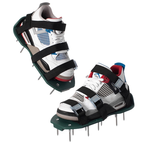 Gardenised Lawn and Garden Aerator Spike Shoe With 3 Metal Buckle Straps, Green Spiked Sandal QI004603.GN - main